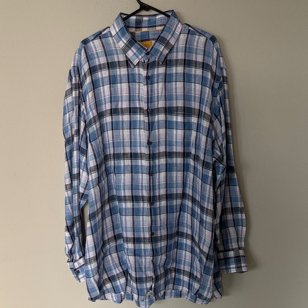 Robert Talbott Plaid 100% Linen Button Down Shirt Men’s XXL